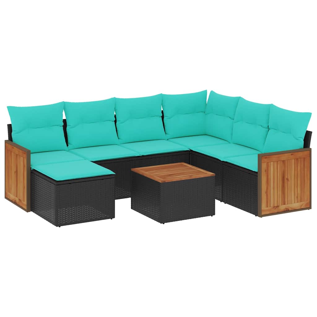 Ensemble de canapé de jardin 8 pcs avec coussins noir résine tressée