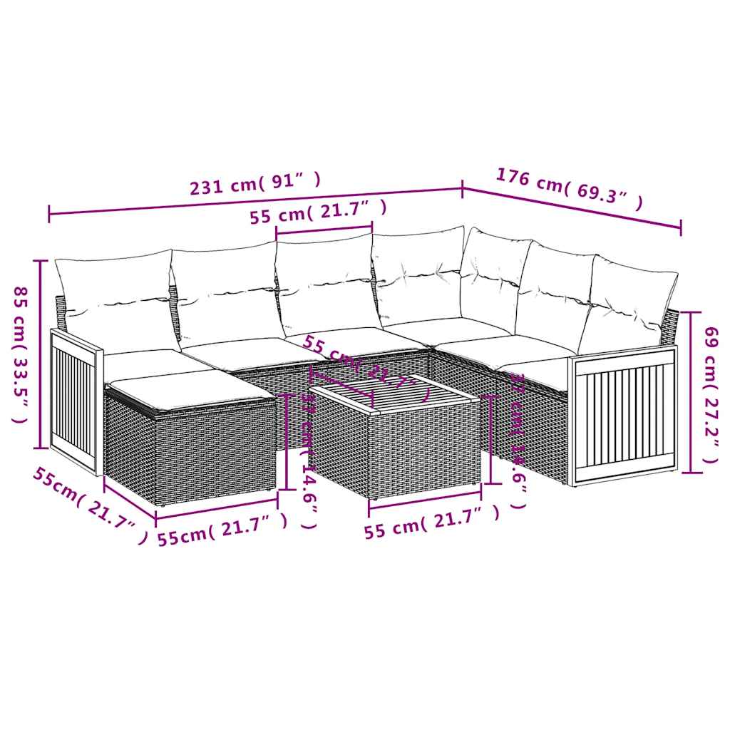 Ensemble de canapé de jardin 8 pcs avec coussins noir résine tressée