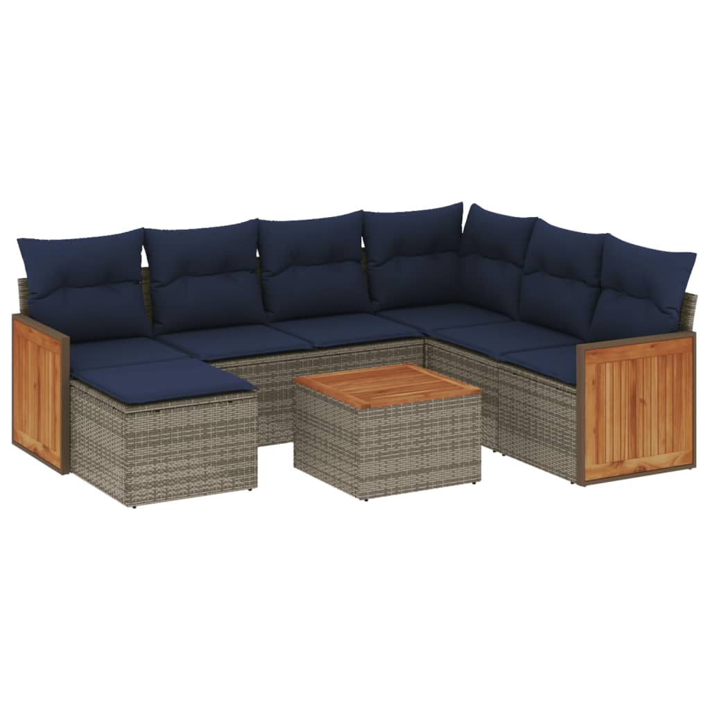 Ensemble de canapé de jardin 8 pcs avec coussins gris résine tressée