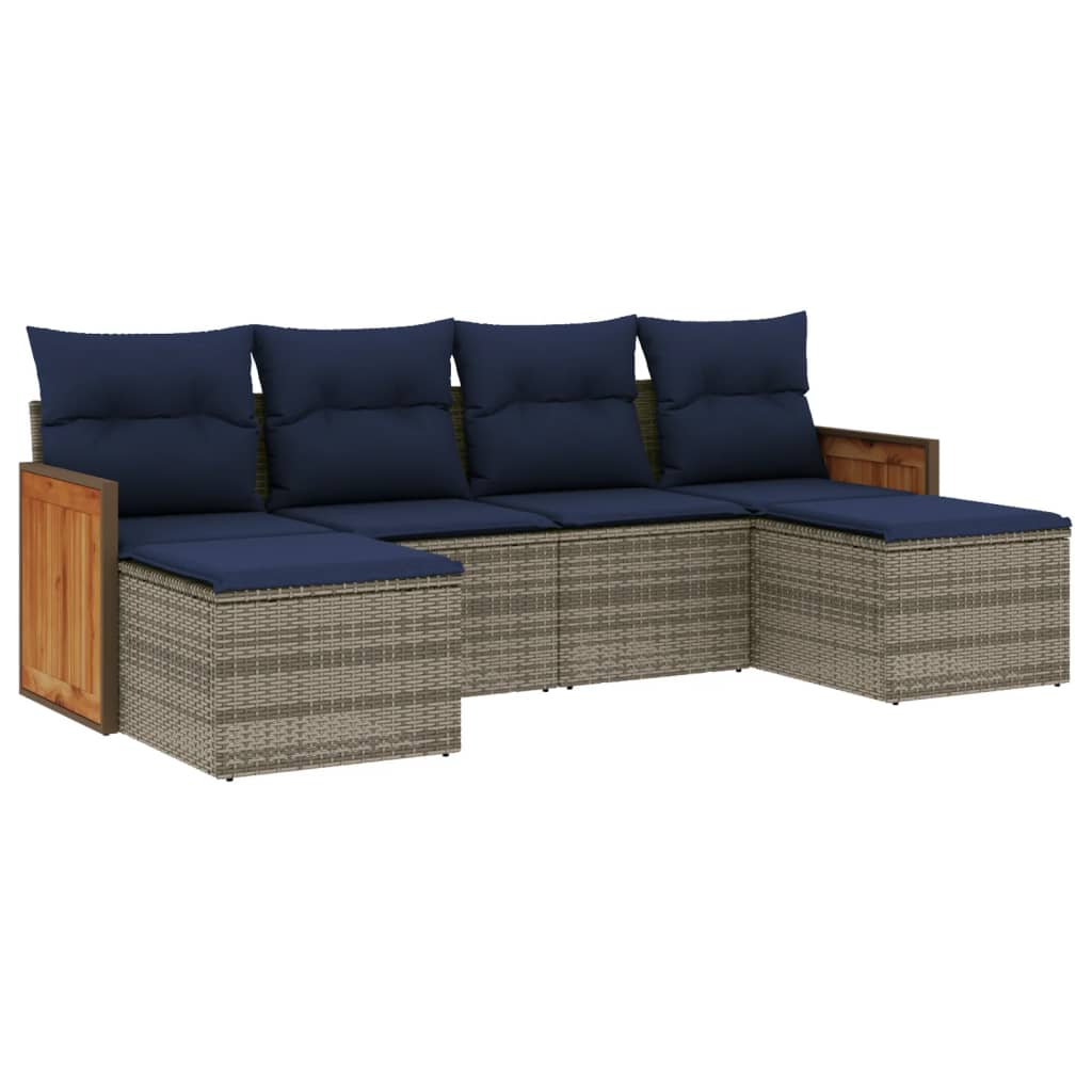 Ensemble de canapé de jardin 6 pcs avec coussins gris résine tressée