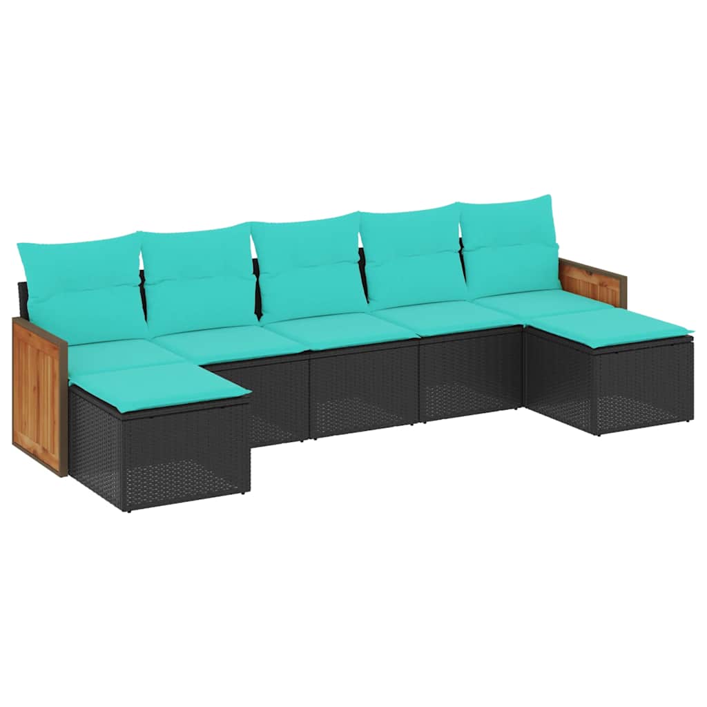 Salon de jardin 7 pcs avec coussins noir résine tressée
