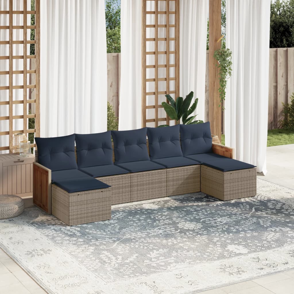 Ensemble de canapé de jardin 7 pcs avec coussins gris résine tressée
