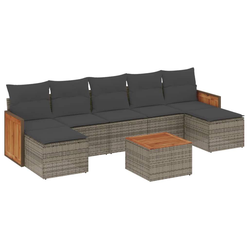 Salon de jardin 8 pcs avec coussins gris résine tressée