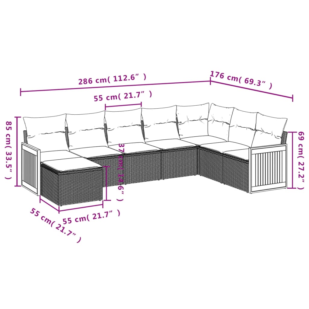 Ensemble de canapé de jardin 8 pcs avec coussins gris résine tressée