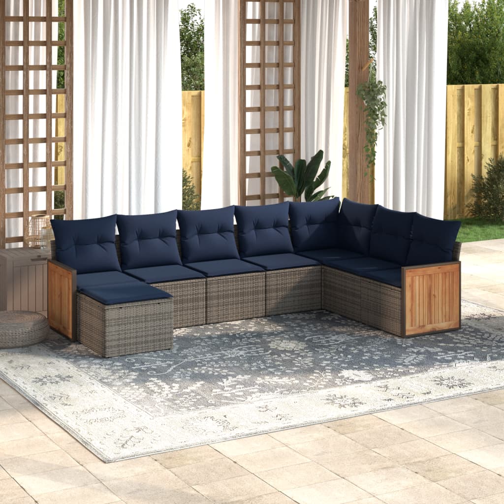 Ensemble de canapé de jardin 8 pcs avec coussins gris résine tressée