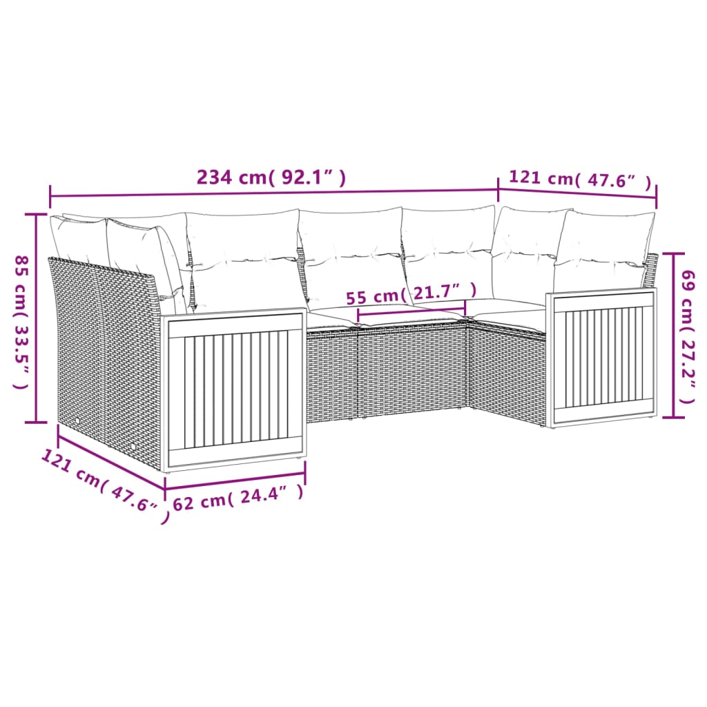 Salon de jardin avec coussins 6 pcs beige résine tressée