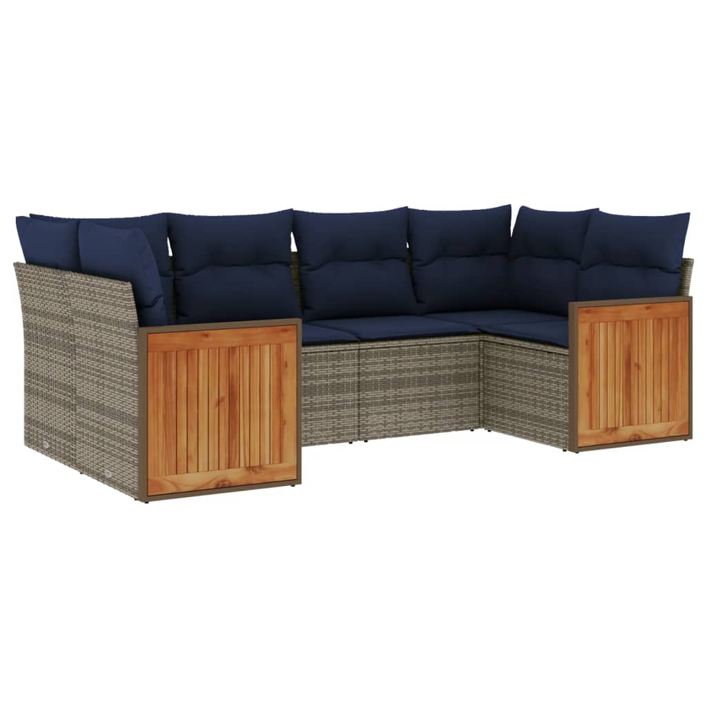 Ensemble de canapé de jardin 6 pcs avec coussins gris résine tressée