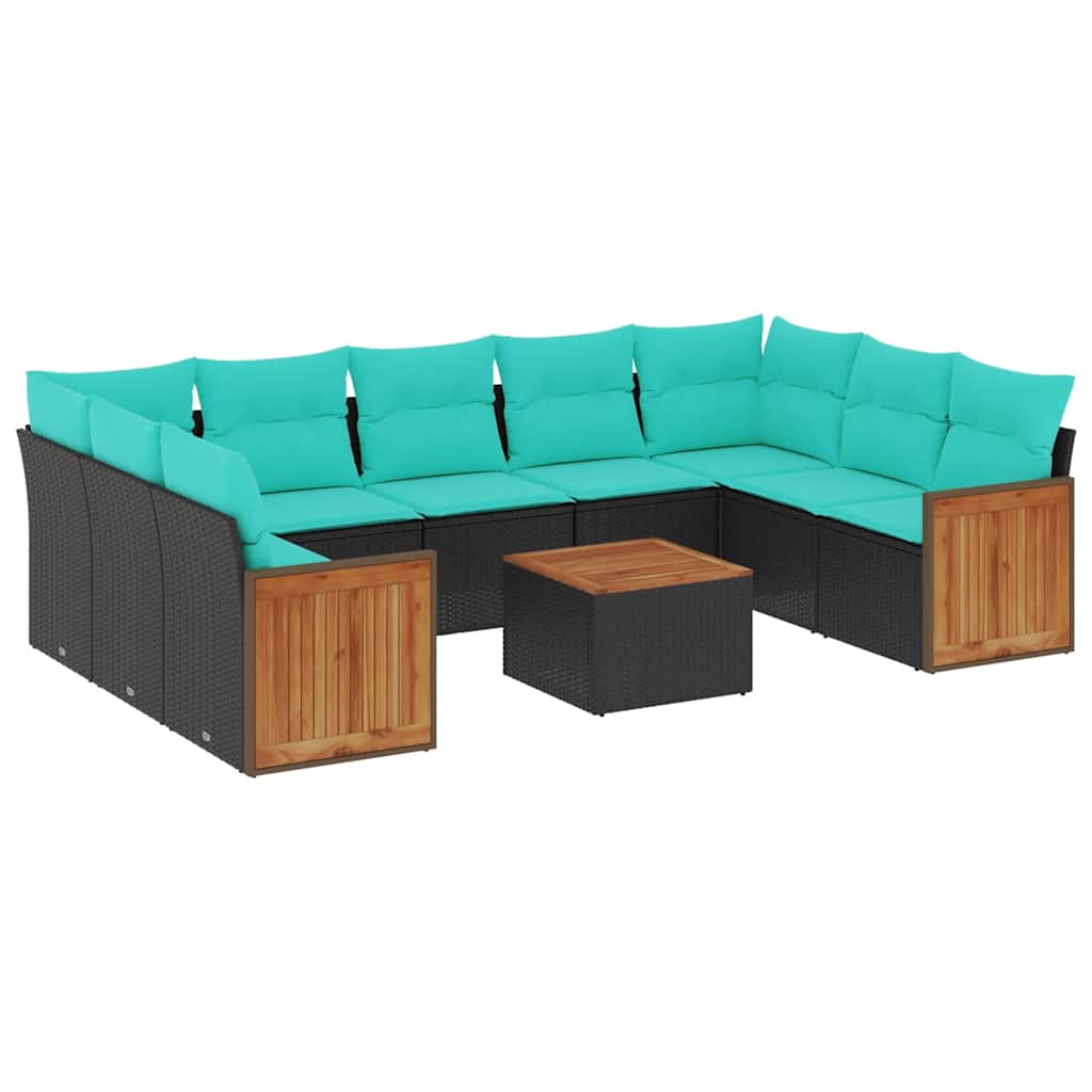 Ensemble de canapé de jardin 10 pcs avec coussins noir résine tressée
