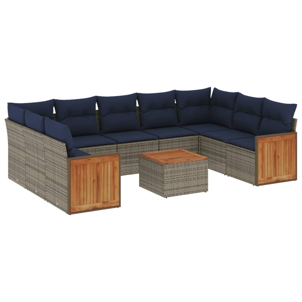 Ensemble de canapé de jardin 10 pcs avec coussins gris résine tressée