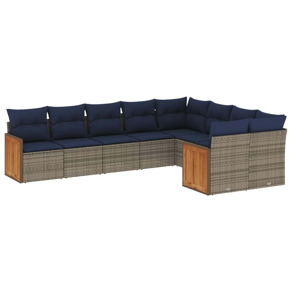 Ensemble de canapé de jardin 9 pcs avec coussins gris résine tressée