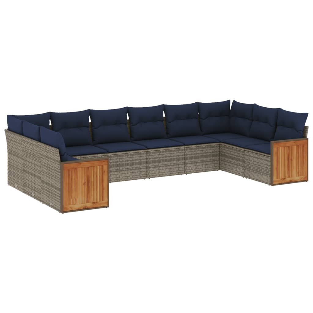 Ensemble de canapé de jardin 10 pcs avec coussins gris résine tressée
