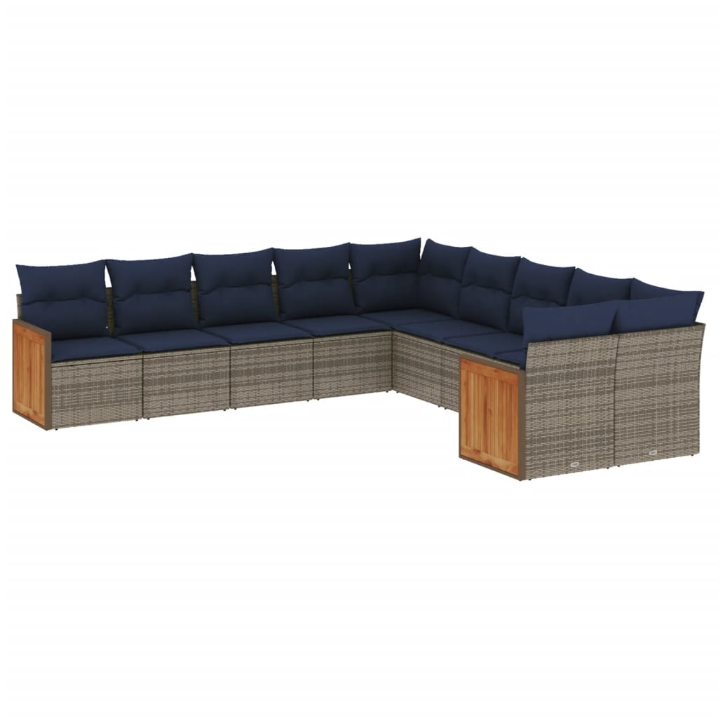 Ensemble de canapé de jardin 10 pcs avec coussins gris résine tressée