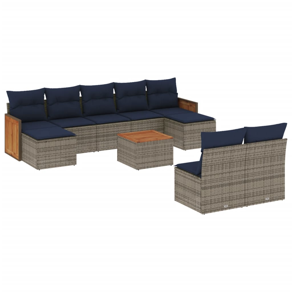 Ensemble de canapé de jardin 10 pcs avec coussins gris résine tressée