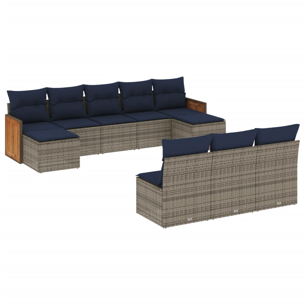Ensemble de canapé de jardin 10 pcs avec coussins gris résine tressée