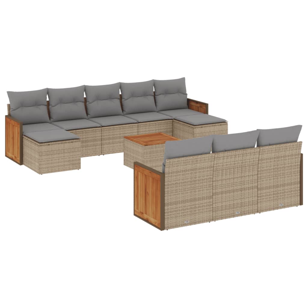 Salon de jardin 11 pcs avec coussins beige résine tressée