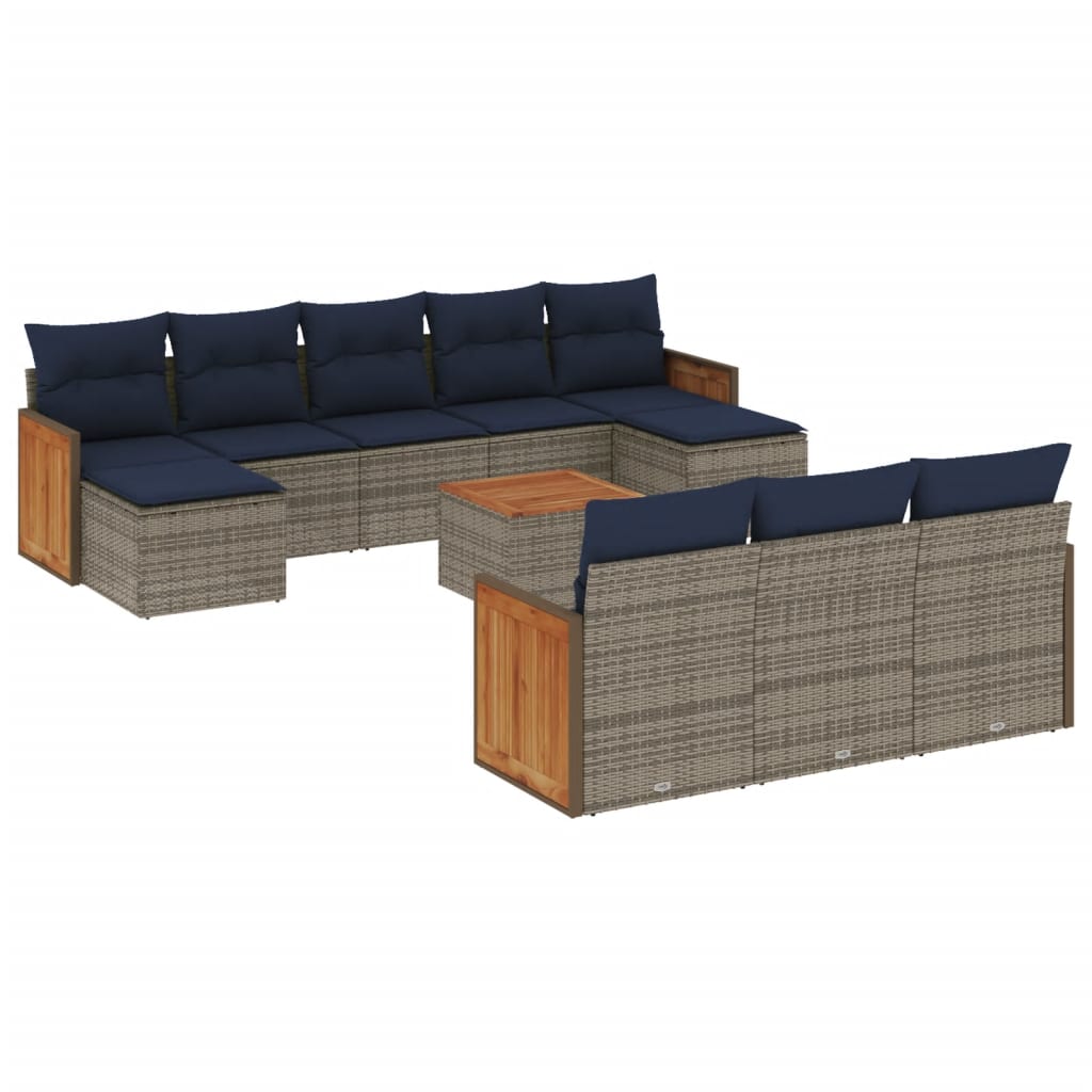 Ensemble de canapé de jardin 11 pcs avec coussins gris résine tressée