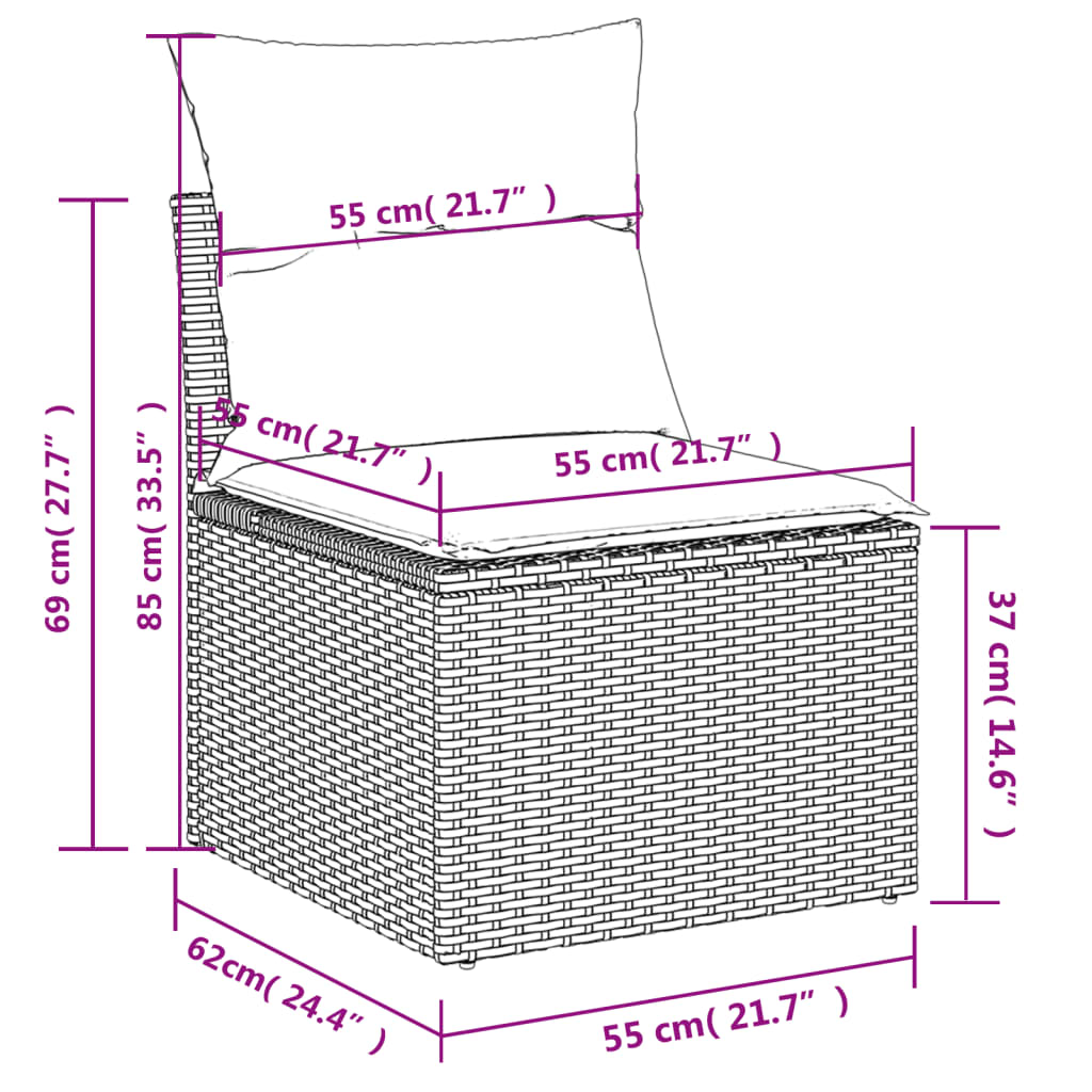 Ensemble de canapé de jardin 9 pcs avec coussins gris résine tressée