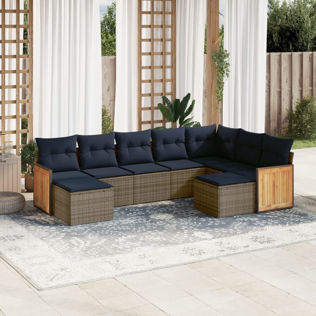 Ensemble de canapé de jardin 9 pcs avec coussins gris résine tressée