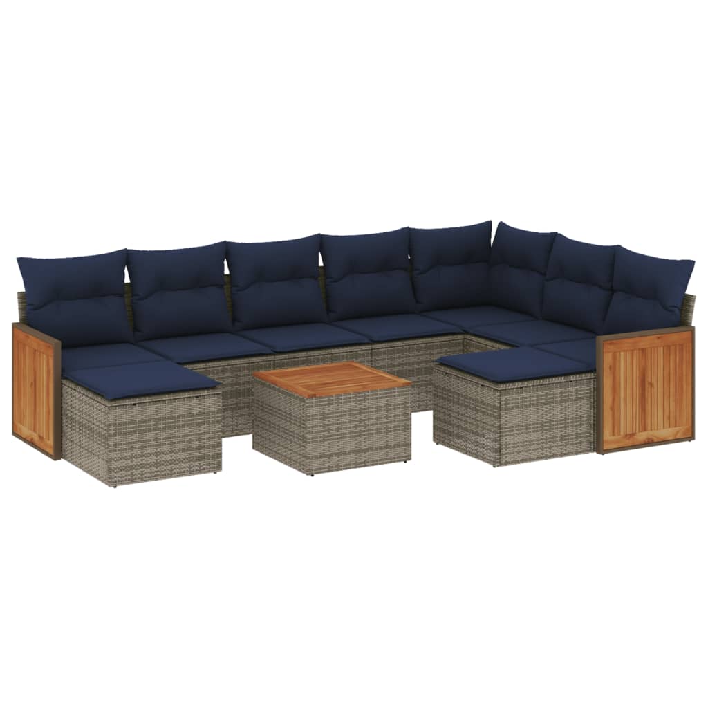 Ensemble de canapé de jardin 10 pcs avec coussins gris résine tressée