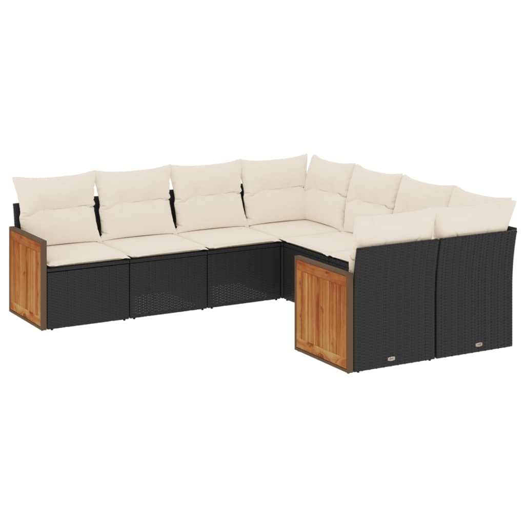 Salon de jardin 8 pcs avec coussins noir résine tressée