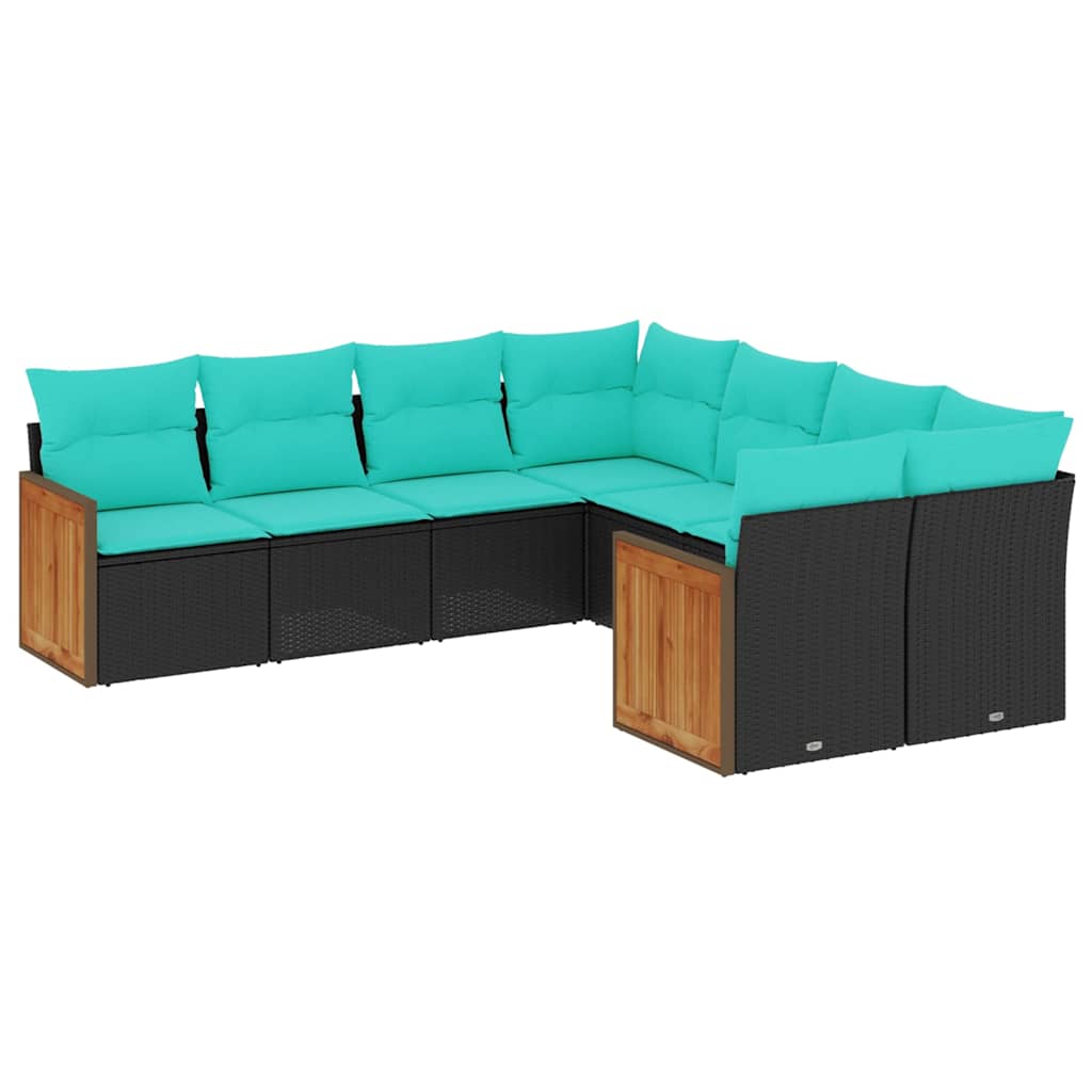 Salon de jardin 8 pcs avec coussins noir résine tressée - XIOS