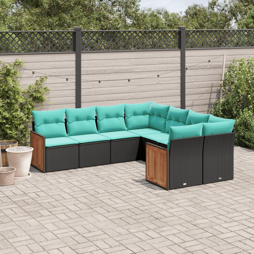 Salon de jardin 8 pcs avec coussins noir résine tressée - XIOS