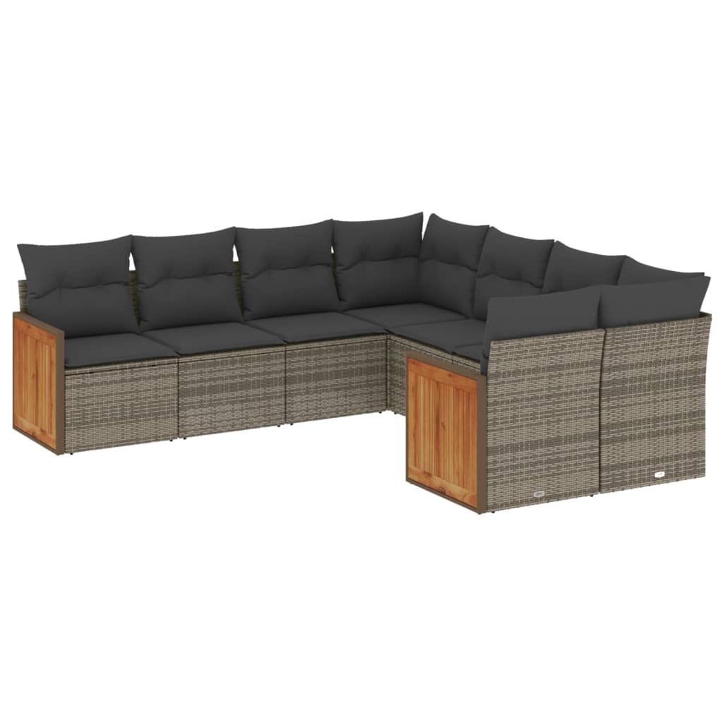 Salon de jardin 8 pcs avec coussins gris résine tressée