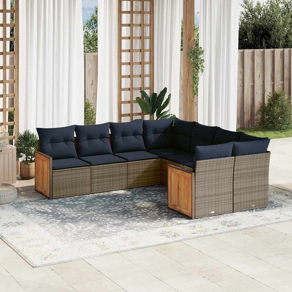 Ensemble de canapé de jardin 8 pcs avec coussins gris résine tressée