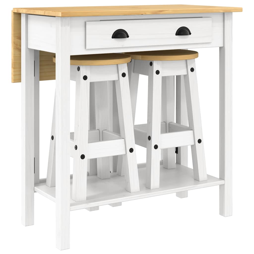 Ensemble de bar 3 pcs blanc bois de pin massif