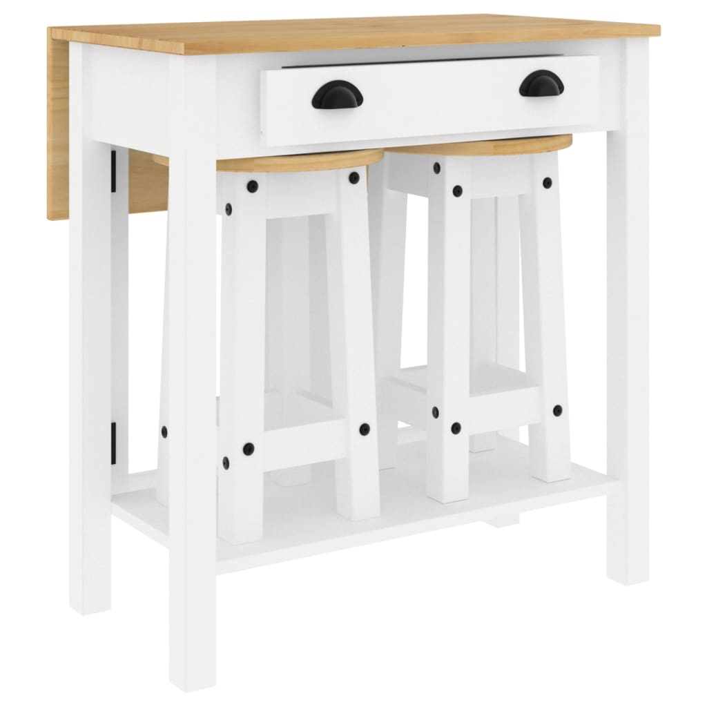 Ensemble de bar 3 pcs blanc bois de pin massif - XIOS