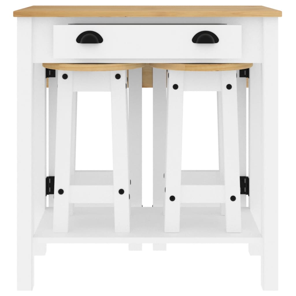Ensemble de bar 3 pcs blanc bois de pin massif - XIOS