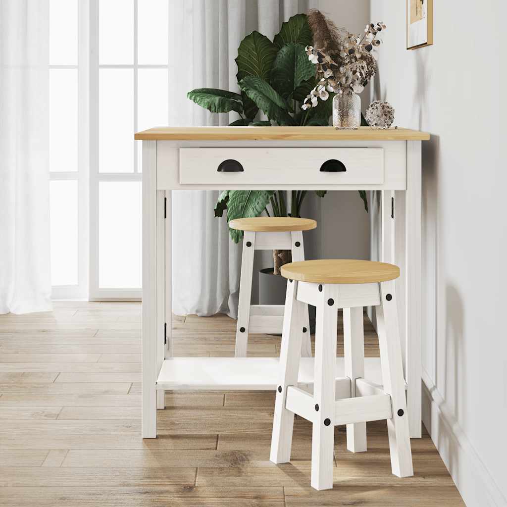 Ensemble de bar 3 pcs blanc bois de pin massif