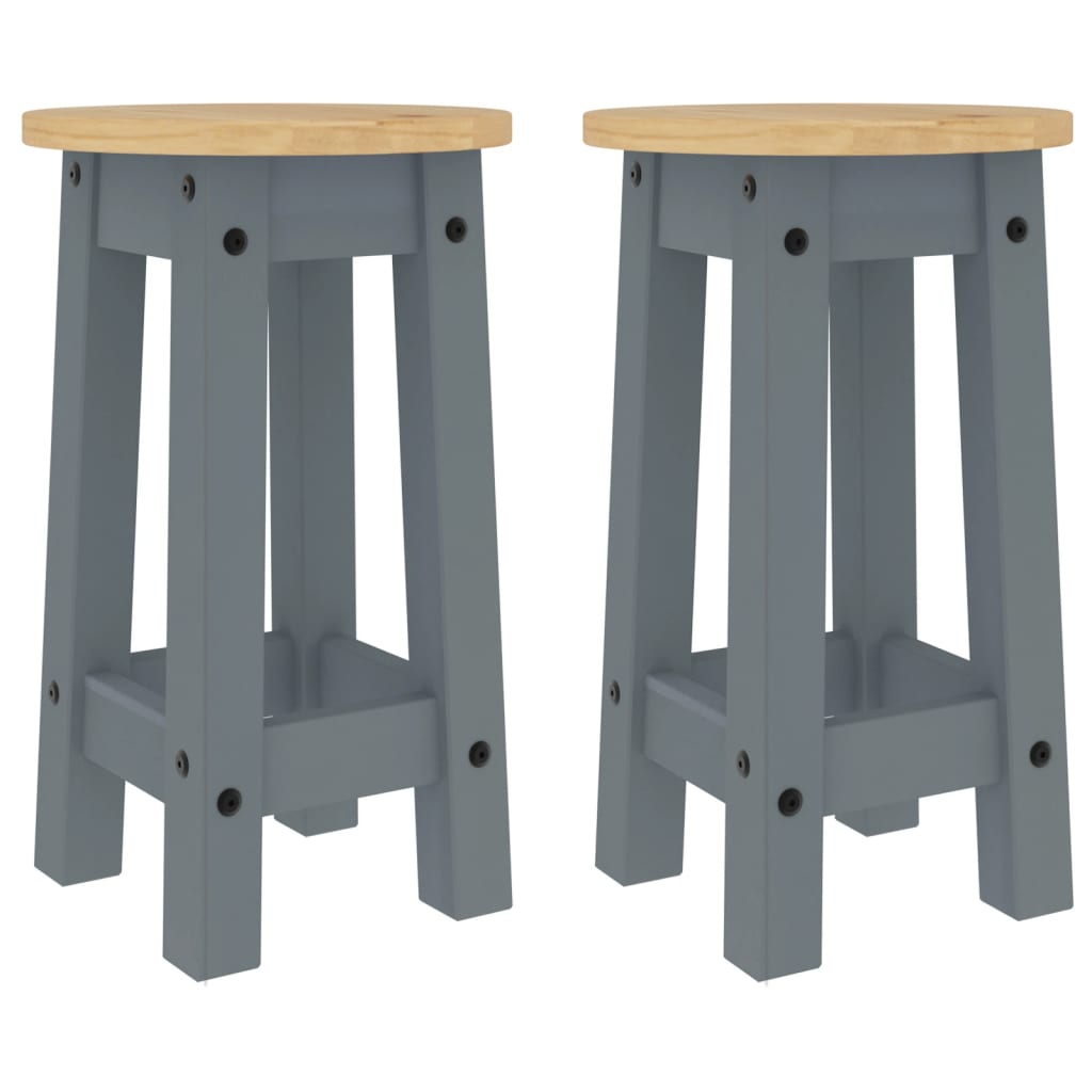 Tabourets de bar lot de 2 gris bois massif de pin - XIOS