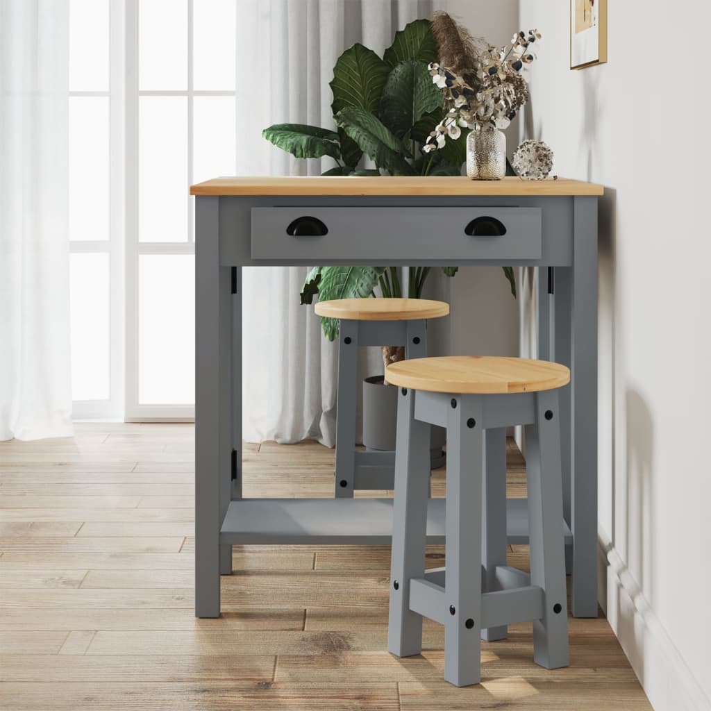 Tabourets de bar lot de 2 gris bois massif de pin - XIOS