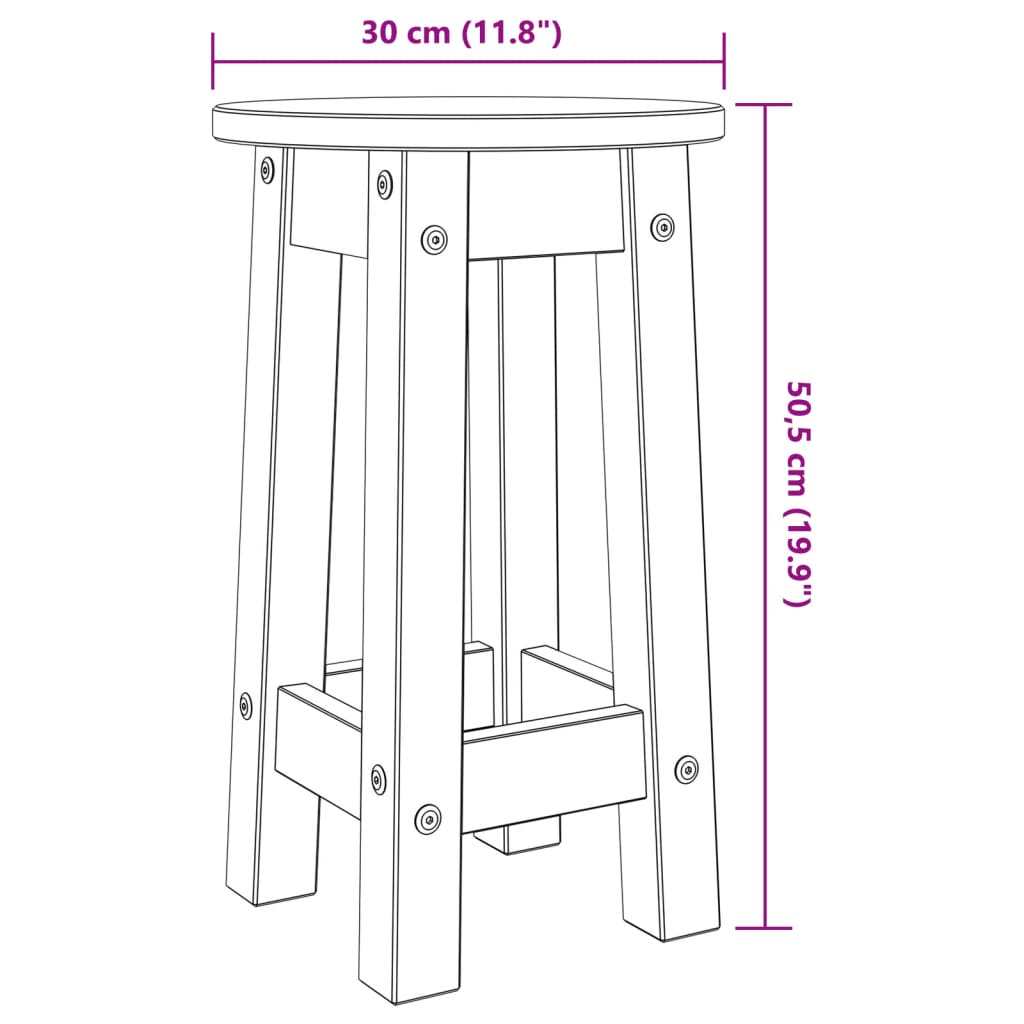 Tabourets de bar lot de 2 gris bois massif de pin - XIOS