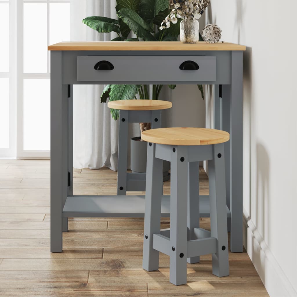 Tabourets de bar lot de 2 gris bois massif de pin - XIOS