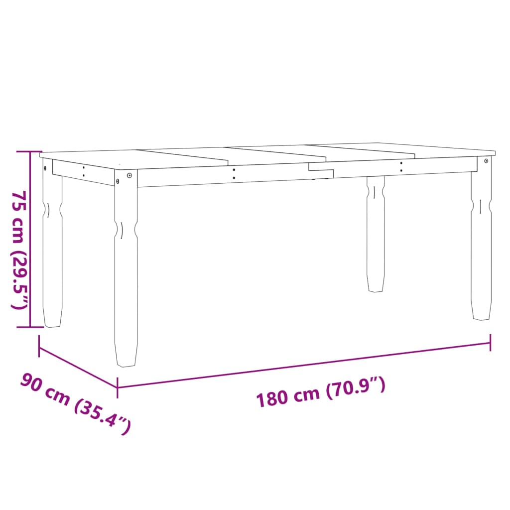 Table à manger Corona blanc 180x90x75 cm bois massif de pin - XIOS
