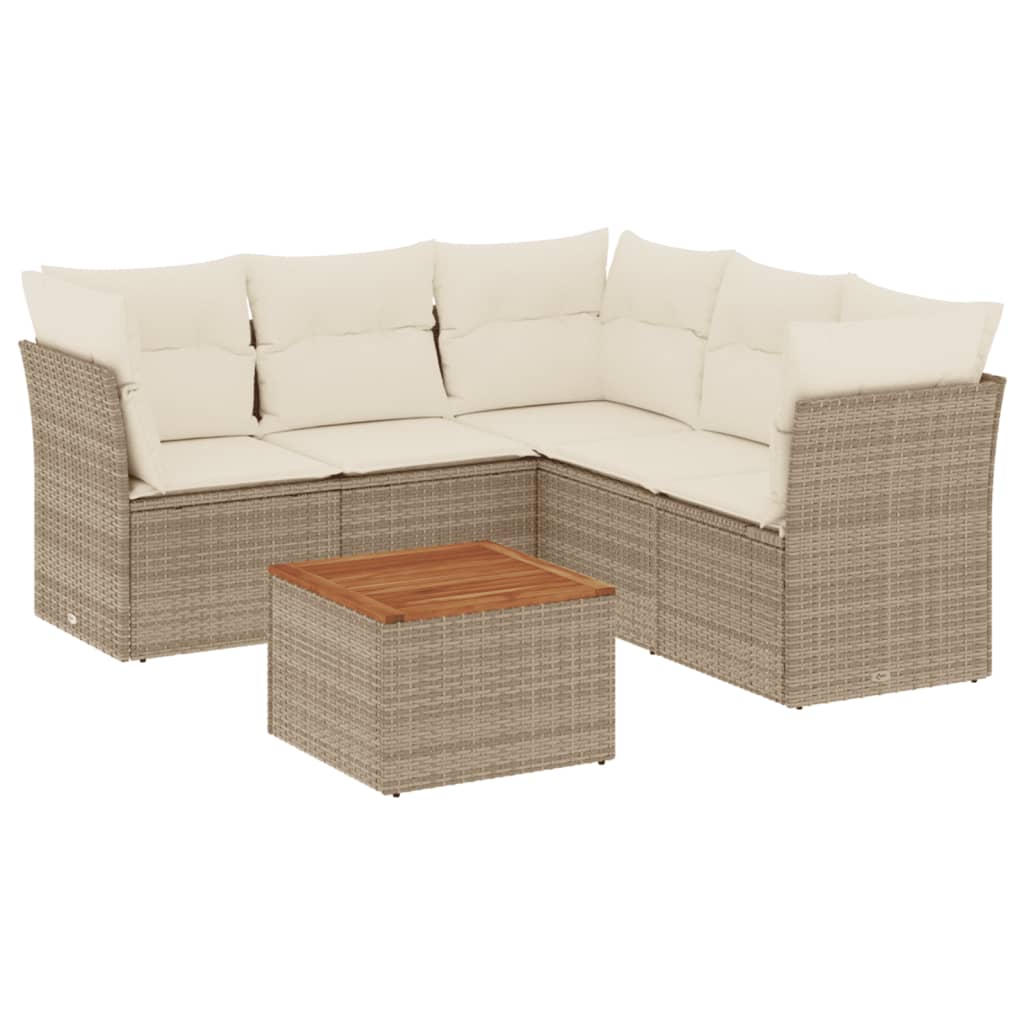 Salon de jardin avec coussins 6 pcs beige résine tressée