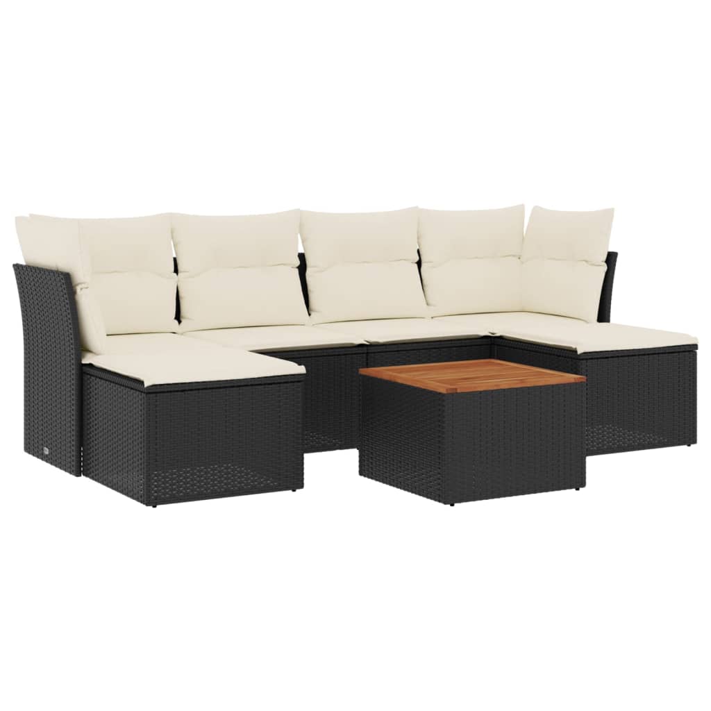Salon de jardin 7 pcs avec coussins noir résine tressée