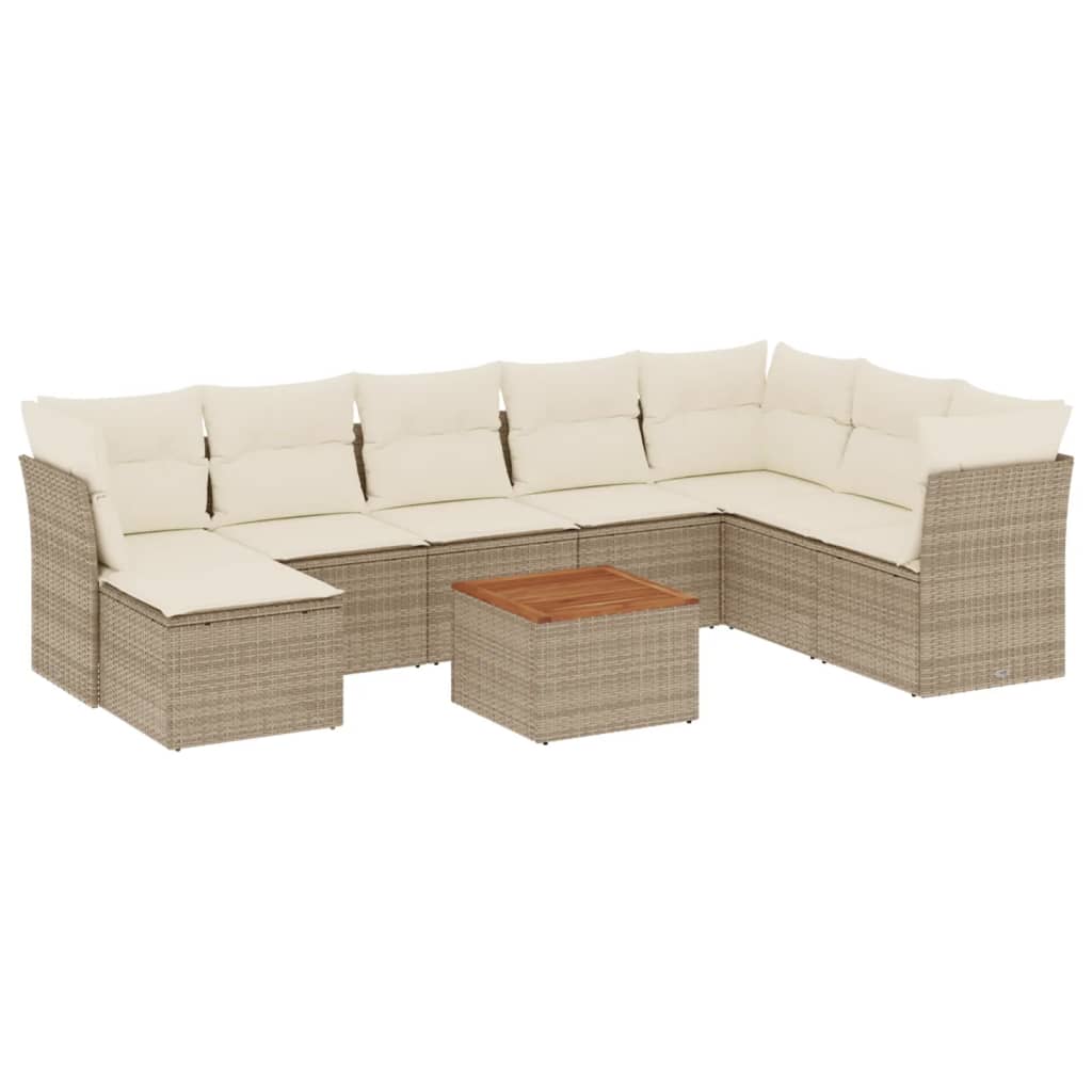 Salon de jardin avec coussins 9 pcs beige résine tressée