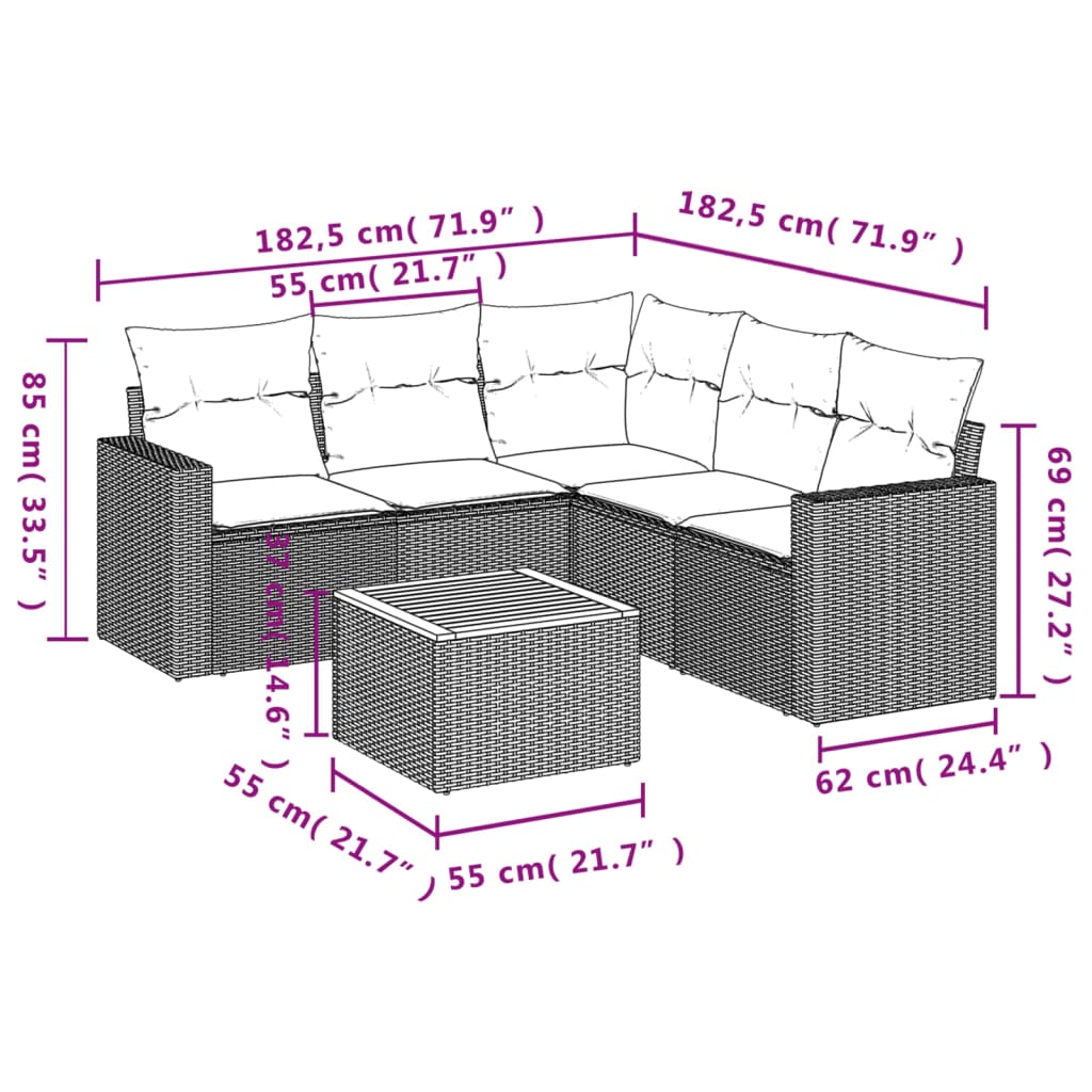 Salon de jardin avec coussins 6 pcs beige résine tressée