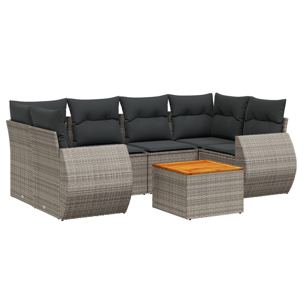 Salon de jardin avec coussins 7 pcs gris résine tressée