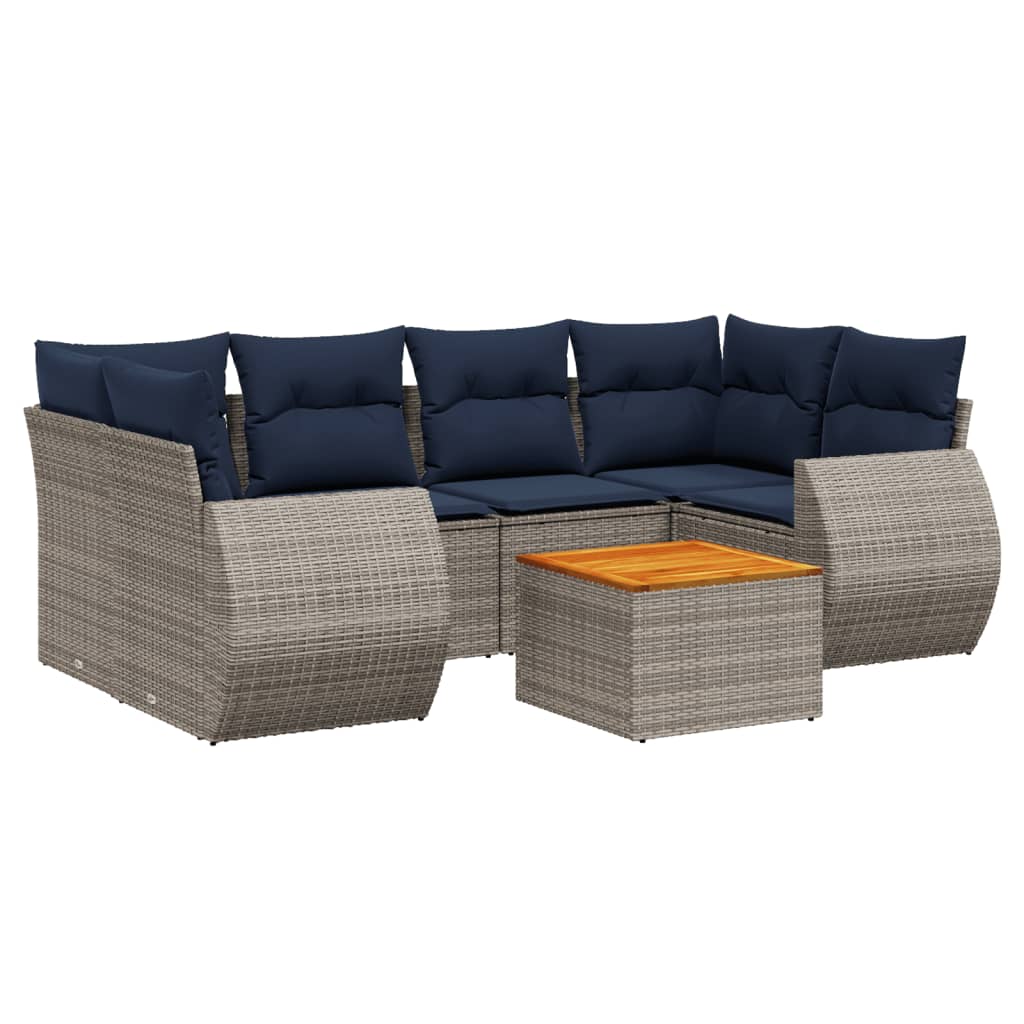 Ensemble de canapé de jardin 7 pcs avec coussins gris résine tressée