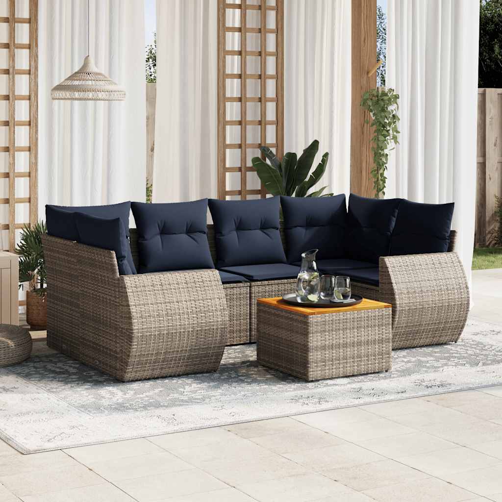Ensemble de canapé de jardin 7 pcs avec coussins gris résine tressée