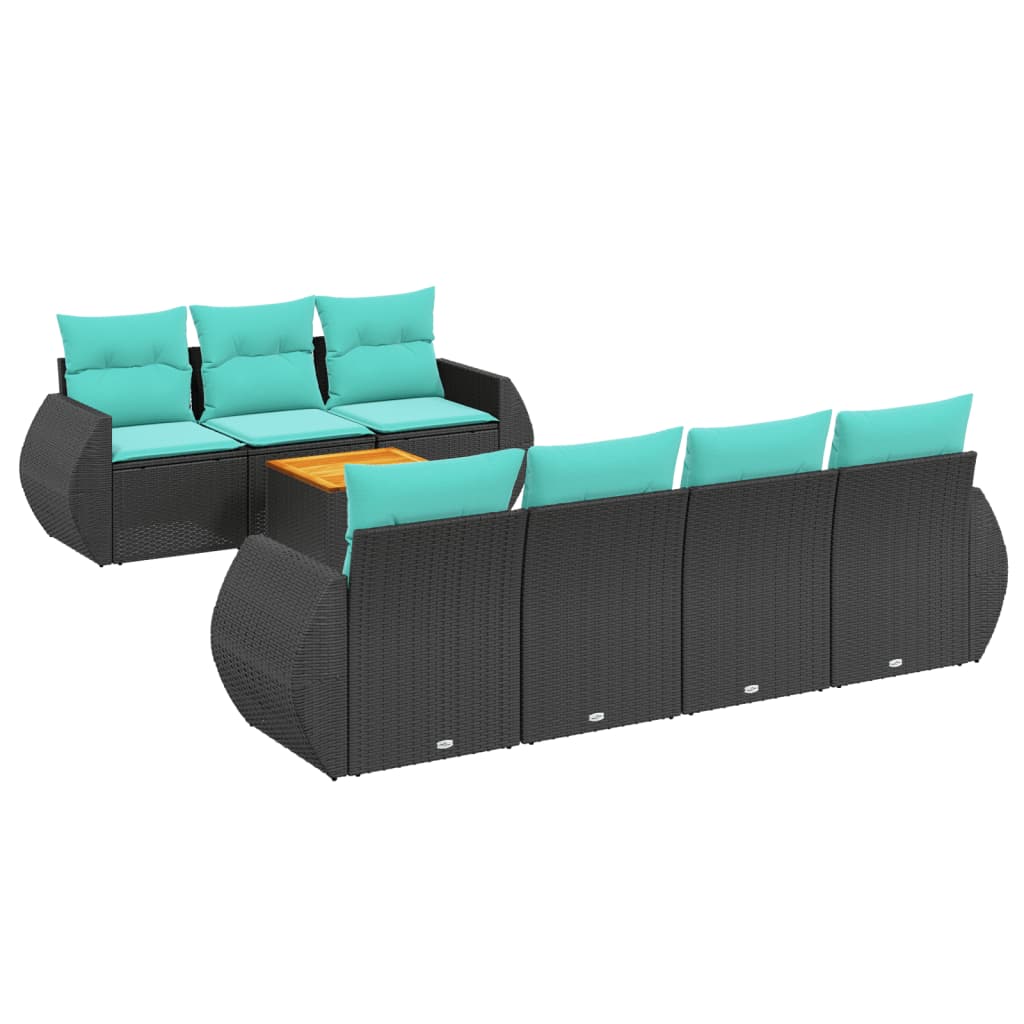Ensemble de canapé de jardin 8 pcs avec coussins noir résine tressée