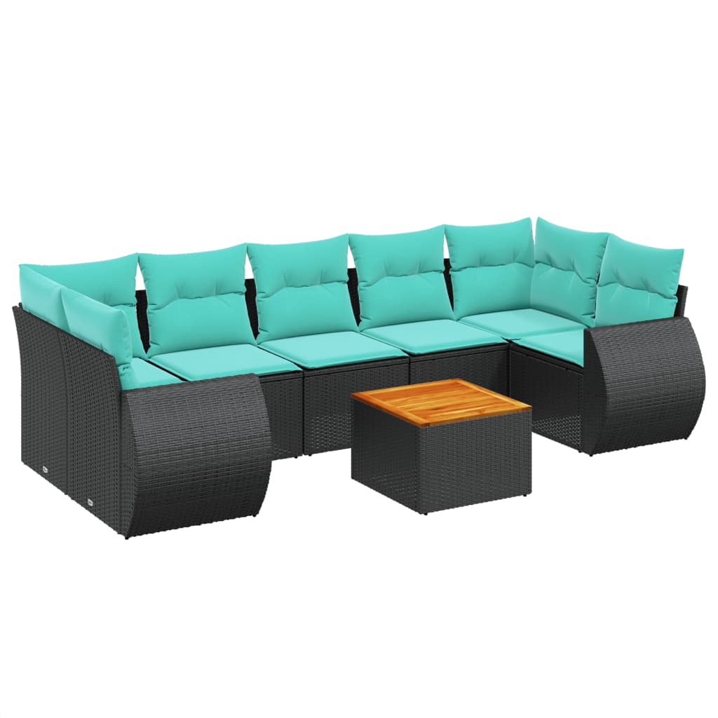 Ensemble de canapé de jardin 8 pcs avec coussins noir résine tressée