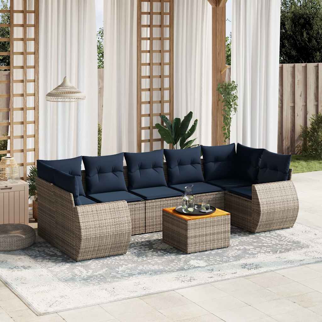 Ensemble de canapé de jardin 8 pcs avec coussins gris résine tressée