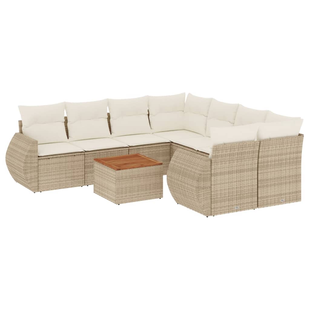 Salon de jardin avec coussins 9 pcs beige résine tressée