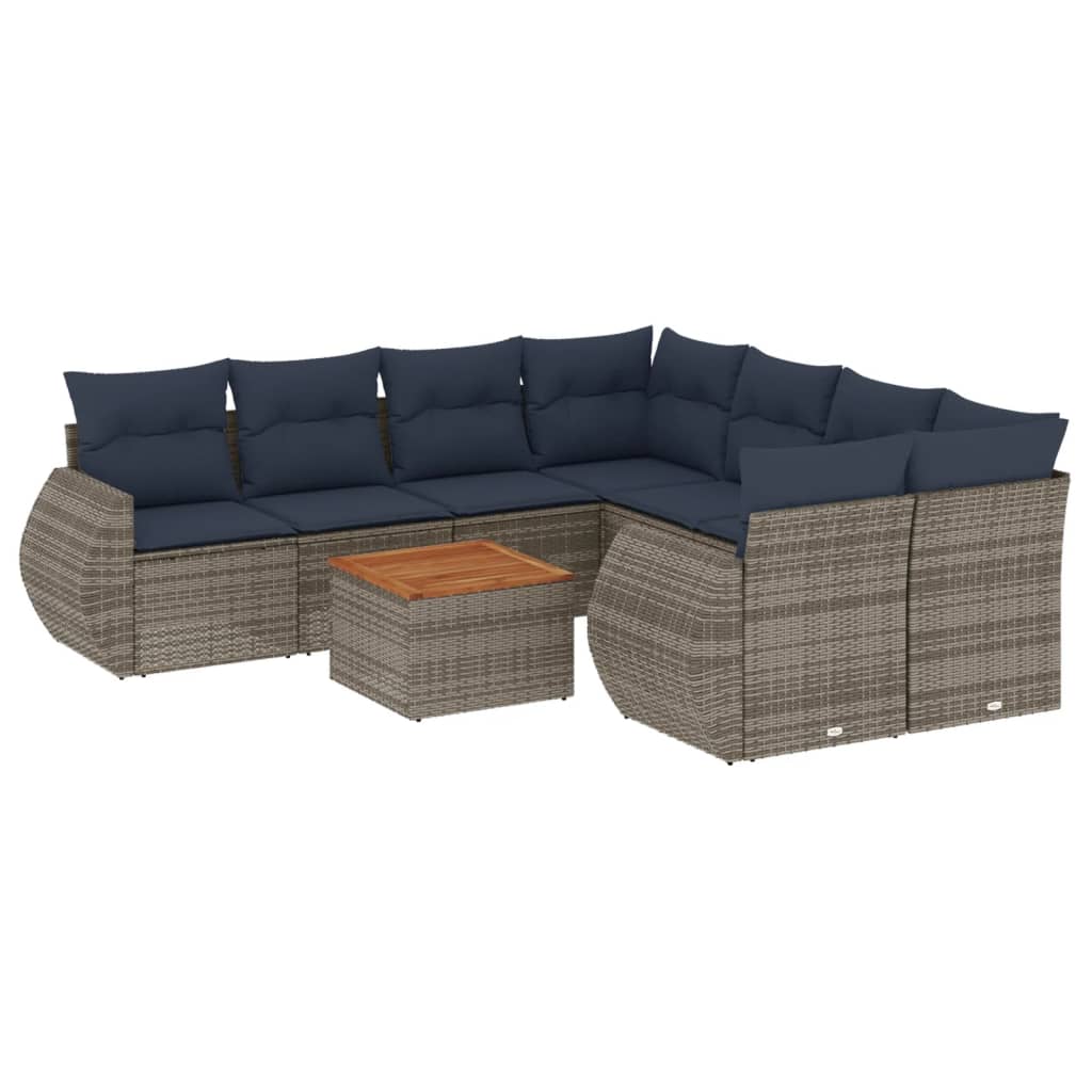 Ensemble de canapé de jardin 9 pcs avec coussins gris résine tressée