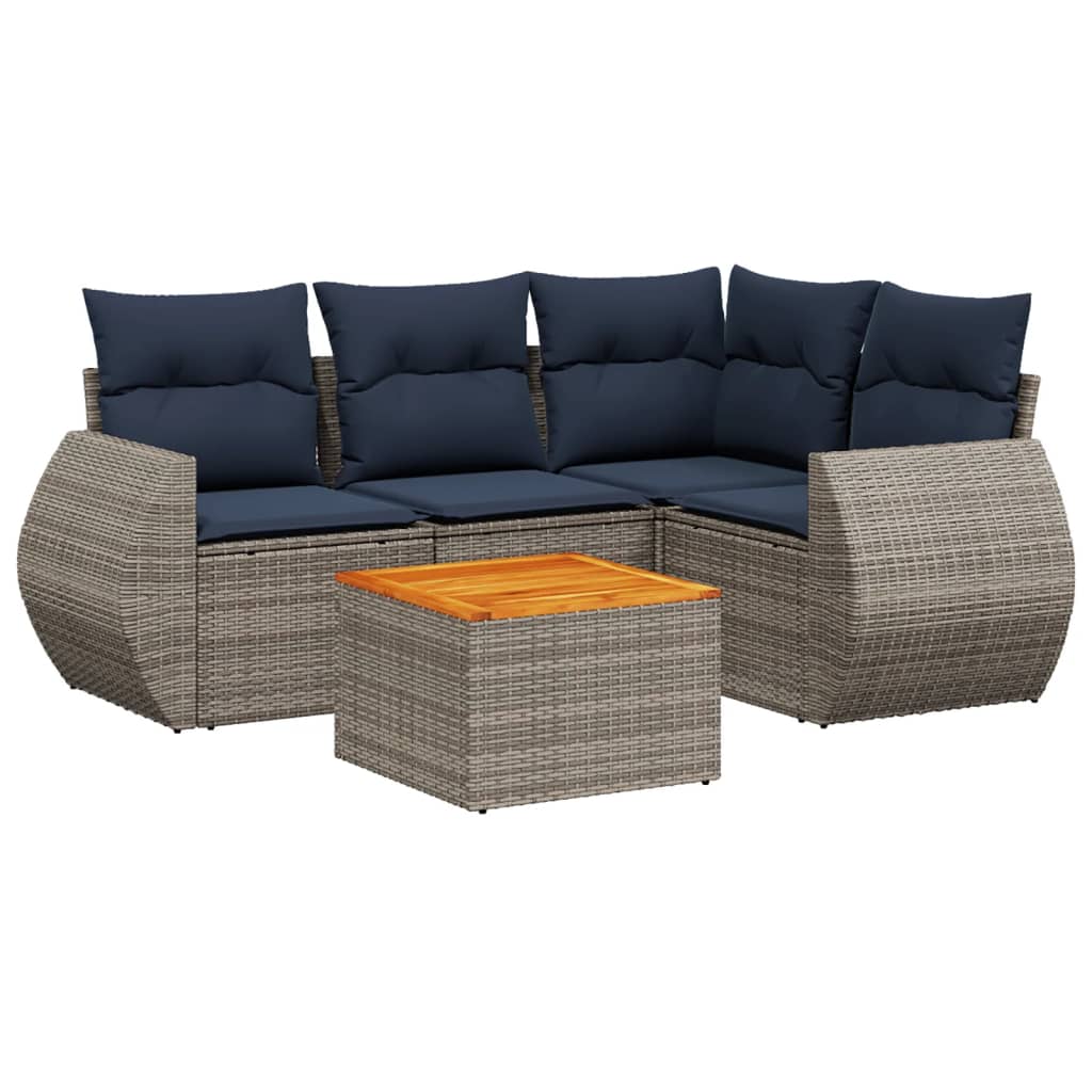 Ensemble de canapé de jardin 5 pcs avec coussins gris résine tressée